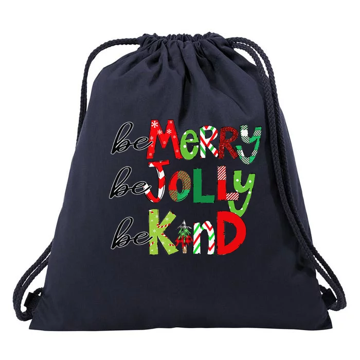 Be Merry Be Jolly Be Kind Christmas Tree Family Christmas Gift Drawstring Bag