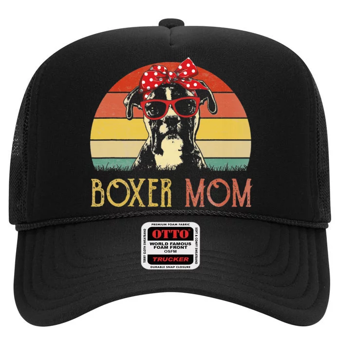 Boxer Mom Boxer Dog Mom Lover Gift Vintage High Crown Mesh Trucker Hat