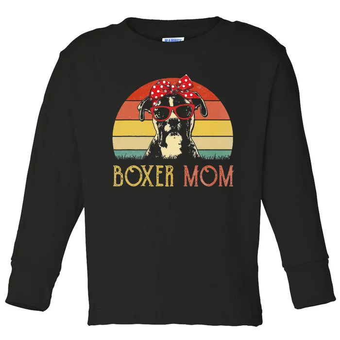 Boxer Mom Boxer Dog Mom Lover Gift Vintage Toddler Long Sleeve Shirt