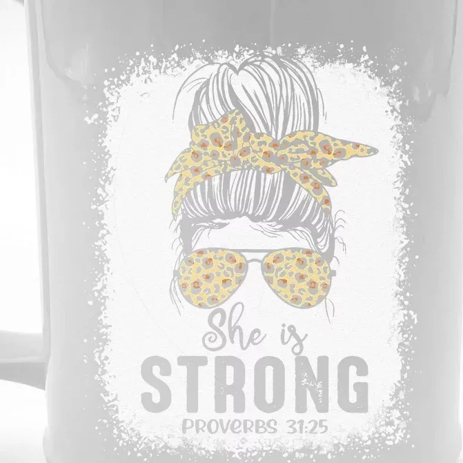 Bleached Messy Bun She Is Strong Proverbs Mother's Day Front & Back Beer Stein