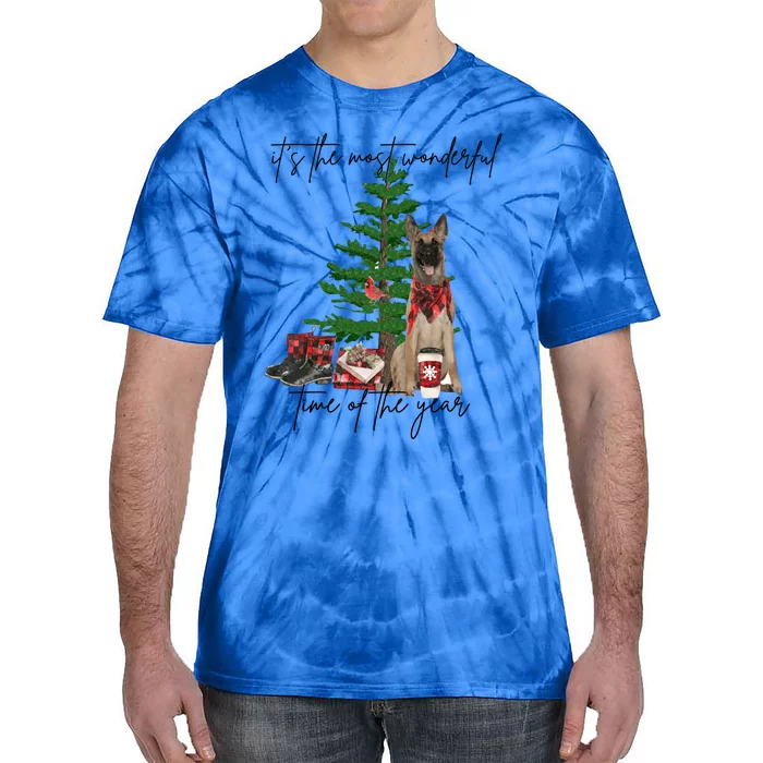 Belgian Malinois Christmas Tree Most Wonderful Time Of Year Cute Gift Tie-Dye T-Shirt