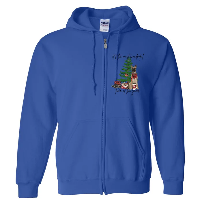 Belgian Malinois Christmas Tree Most Wonderful Time Of Year Cute Gift Full Zip Hoodie