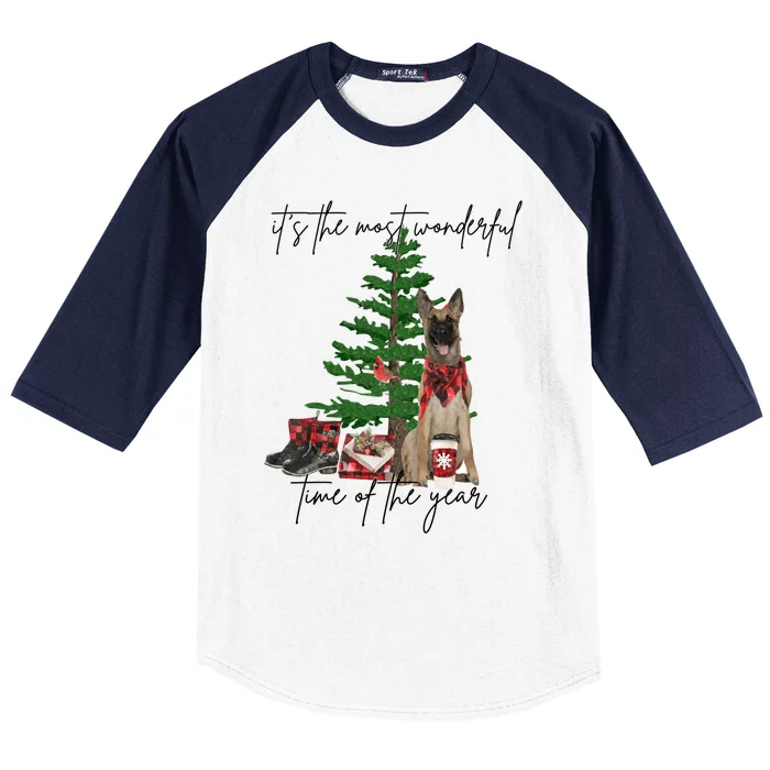 Belgian Malinois Christmas Tree Most Wonderful Time Of Year Cute Gift Baseball Sleeve Shirt