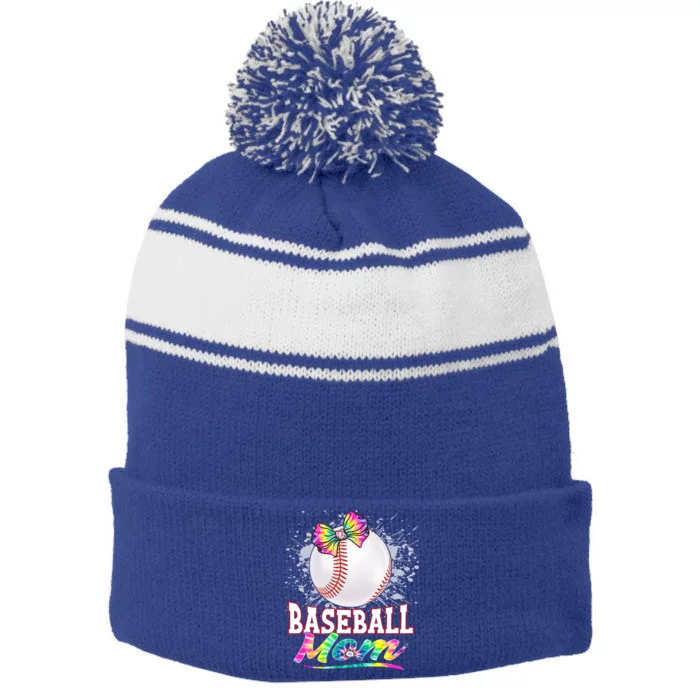 Baseball Mom Cute Tie Dye Baseball Player And Fans Gift Stripe Pom Pom Beanie