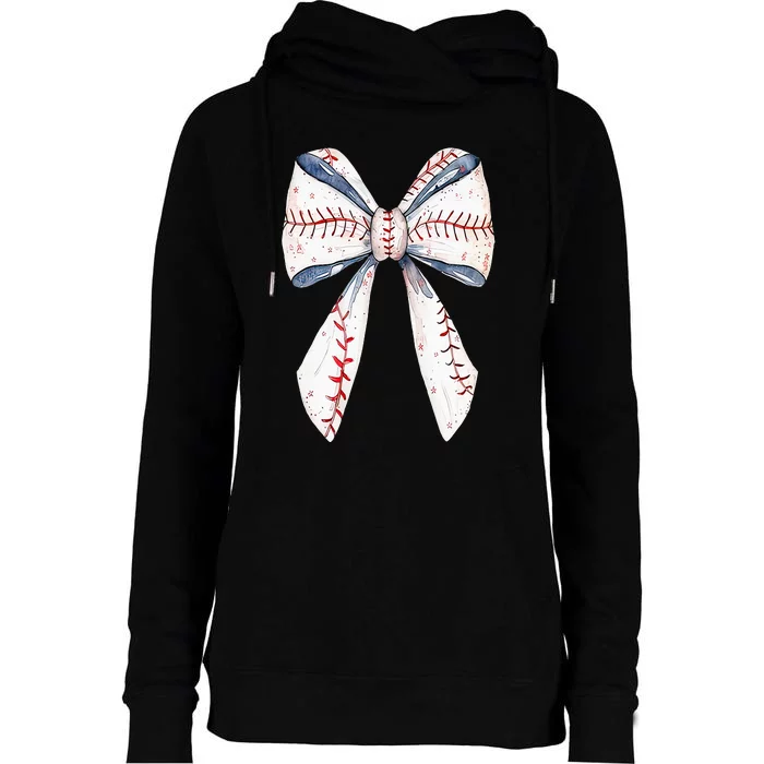 Baseball Mom Coquette Bow Mothers Day Baseball Mama Womens Funnel Neck Pullover Hood