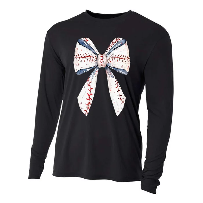 Baseball Mom Coquette Bow Mothers Day Baseball Mama Cooling Performance Long Sleeve Crew