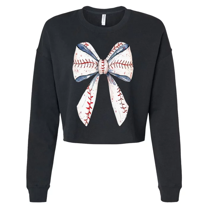 Baseball Mom Coquette Bow Mothers Day Baseball Mama Cropped Pullover Crew