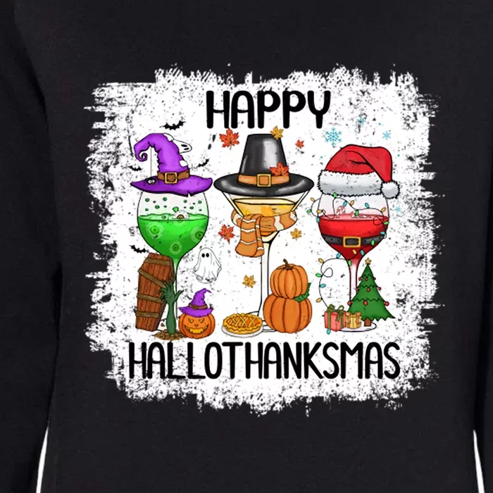 Bleached Merry Christmas Happy Hallothanksmas Halloween Gift Womens California Wash Sweatshirt