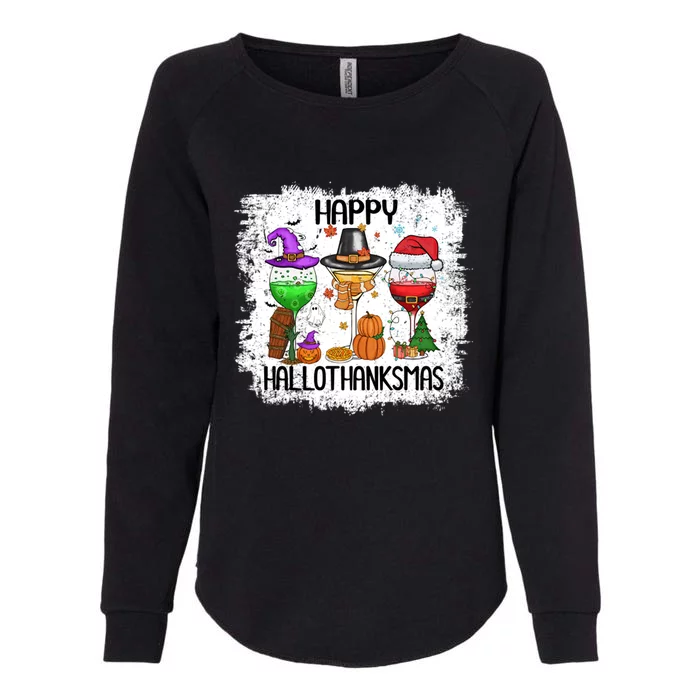 Bleached Merry Christmas Happy Hallothanksmas Halloween Gift Womens California Wash Sweatshirt