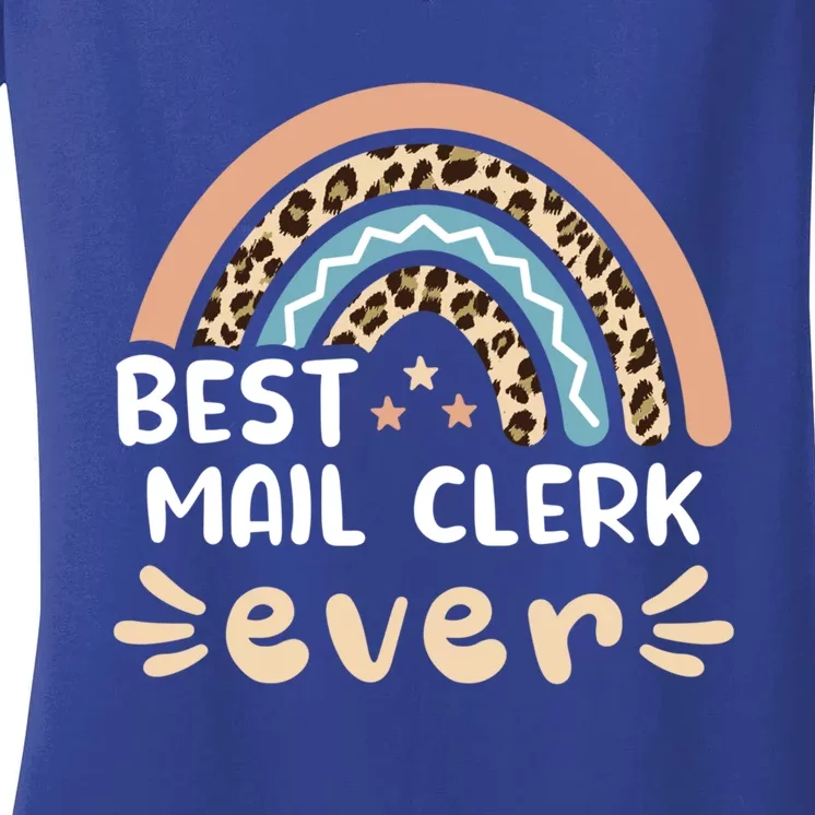 Best Mail Clerk Ever Leopard Rainbow Mom Gift Women's V-Neck T-Shirt