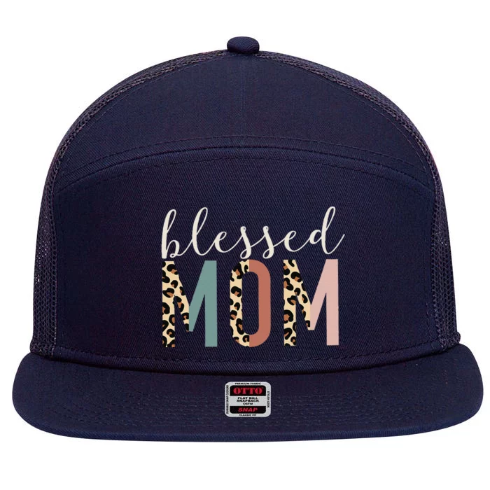 Blessed Mom Cute Leopard Print 7 Panel Mesh Trucker Snapback Hat