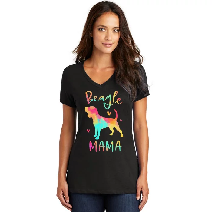 Beagle Mama Colorful Beagle Gifts Dog Mom Women's V-Neck T-Shirt