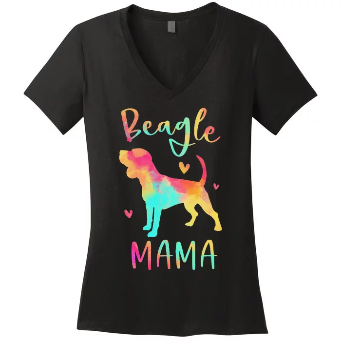 Beagle Mama Colorful Beagle Gifts Dog Mom Women's V-Neck T-Shirt