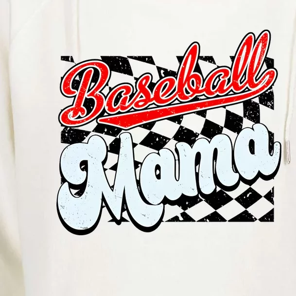 Baseball Mama Checkered Baseball Womens Funnel Neck Pullover Hood