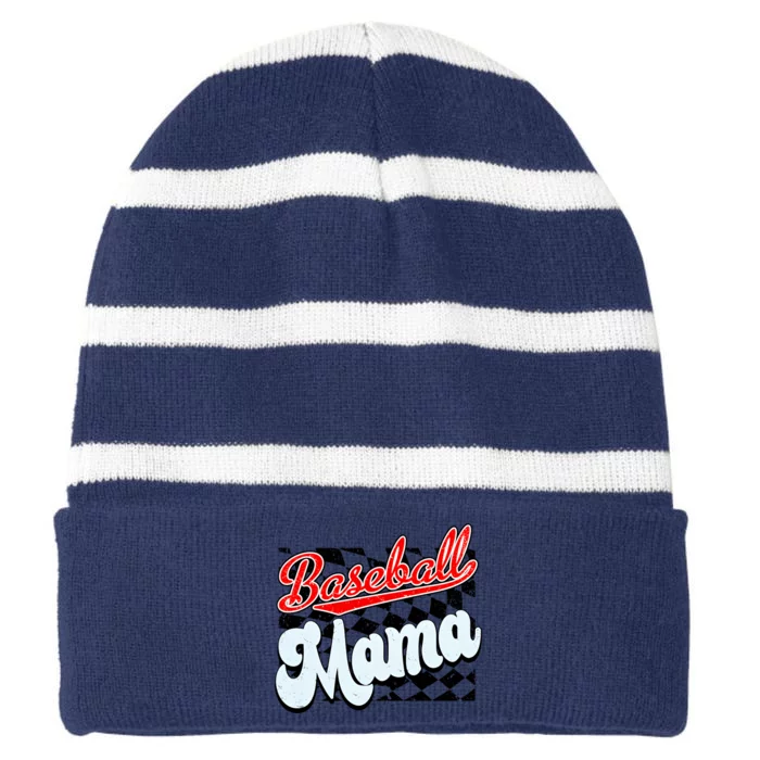 Baseball Mama Checkered Baseball Striped Beanie with Solid Band