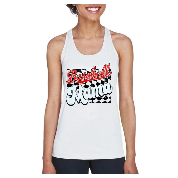 Baseball Mama Checkered Baseball Women's Racerback Tank