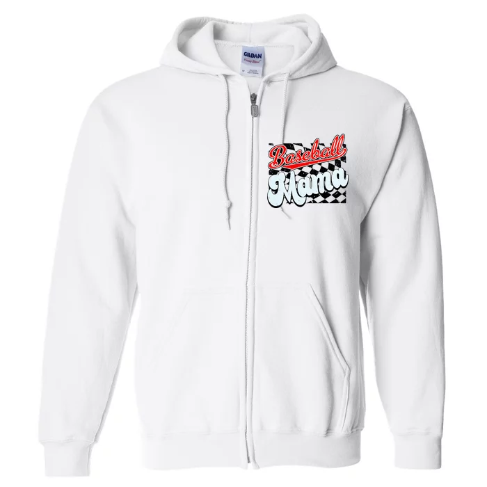 Baseball Mama Checkered Baseball Full Zip Hoodie