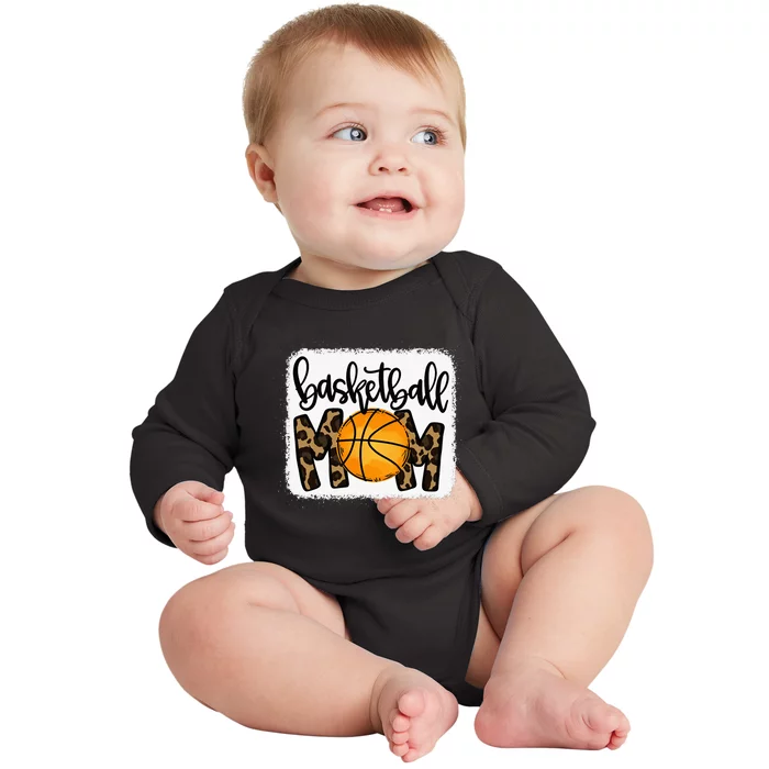 Basketball Mom Cute Leopard Basketball Gifts for Mama Baby Long Sleeve Bodysuit