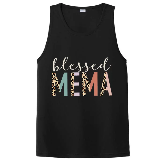 Blessed Mema Cute Leopard funny mother's day Performance Tank