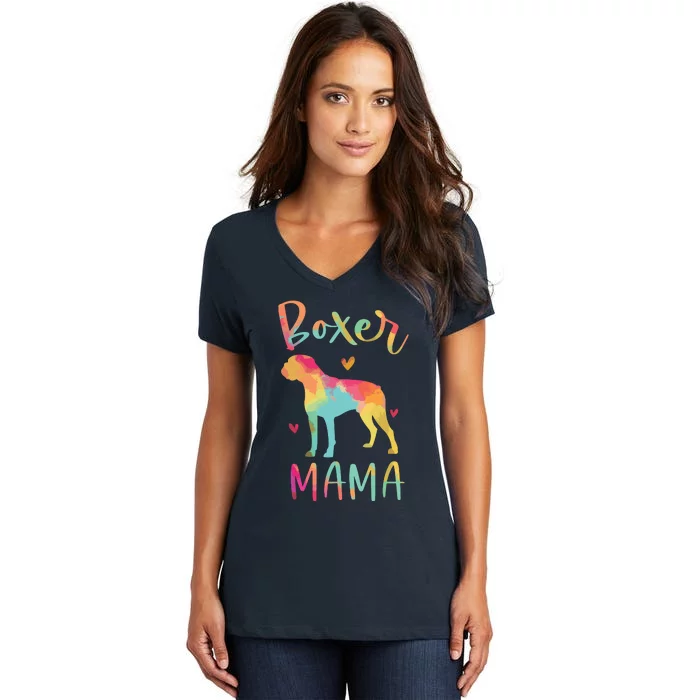 Boxer Mama Colorful Boxer Gifts Dog Mom Women's V-Neck T-Shirt