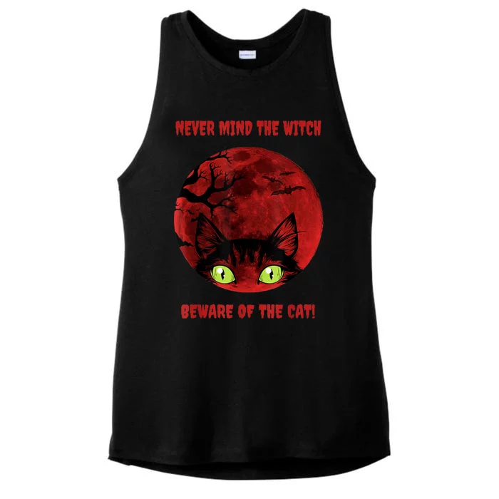 Blood Moon Cat Never Mind The Witch Gift Ladies Tri-Blend Wicking Tank