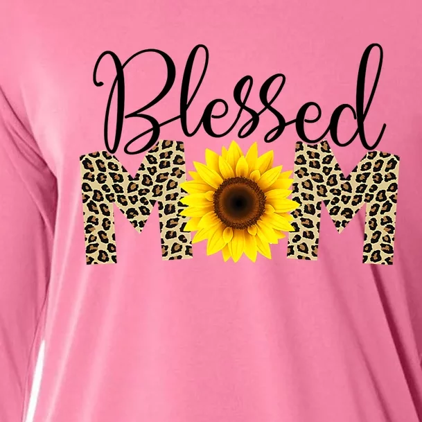 Blessed Mom Cheetah Sunflower Cooling Performance Long Sleeve Crew