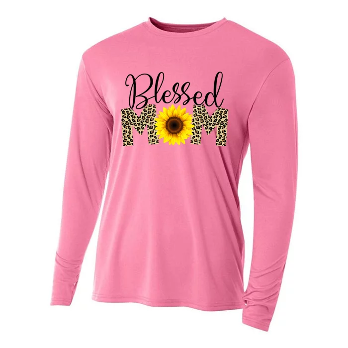 Blessed Mom Cheetah Sunflower Cooling Performance Long Sleeve Crew