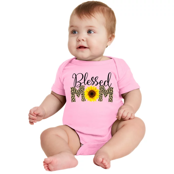 Blessed Mom Cheetah Sunflower Baby Bodysuit