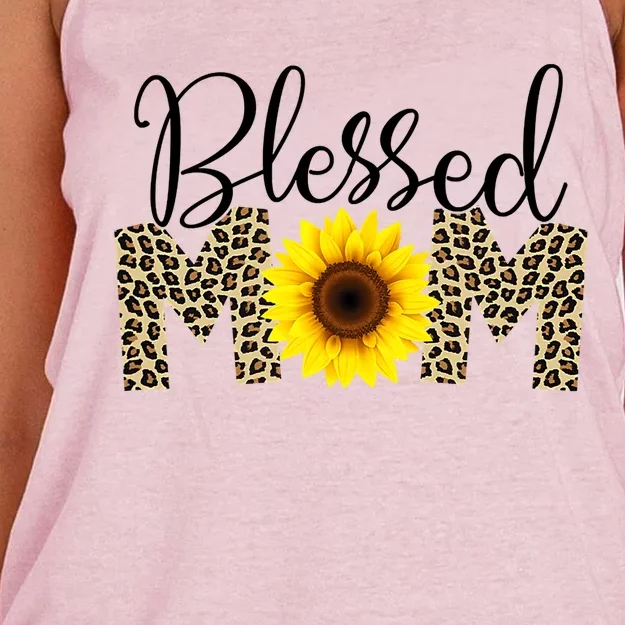 Blessed Mom Cheetah Sunflower Women's Knotted Racerback Tank