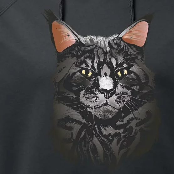 British Maine Coon Cat Portrait Performance Fleece Hoodie