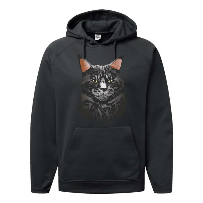 British Maine Coon Cat Portrait Performance Fleece Hoodie