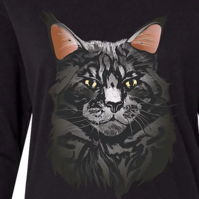 British Maine Coon Cat Portrait Womens Cotton Relaxed Long Sleeve T-Shirt