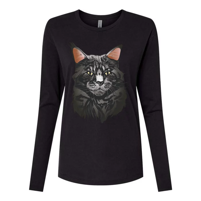 British Maine Coon Cat Portrait Womens Cotton Relaxed Long Sleeve T-Shirt