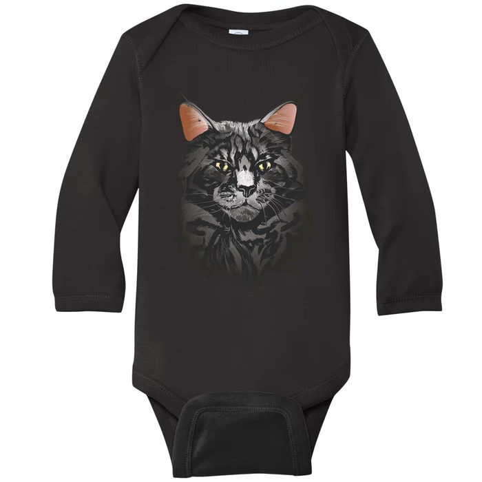 British Maine Coon Cat Portrait Baby Long Sleeve Bodysuit