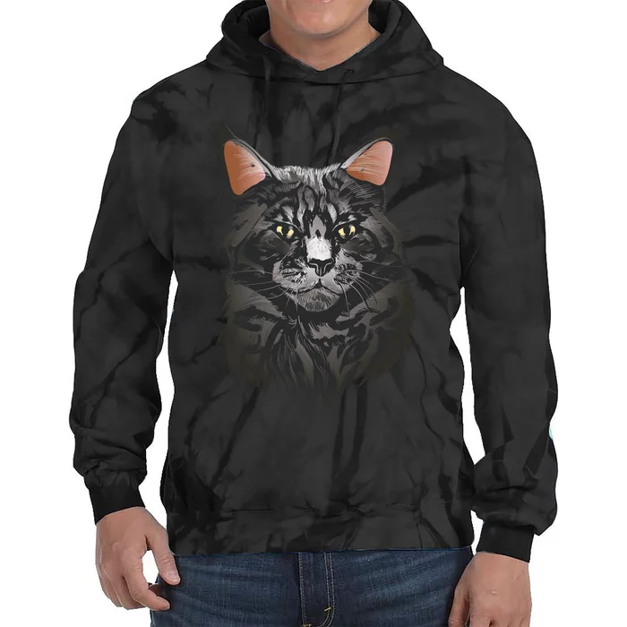 British Maine Coon Cat Portrait Tie Dye Hoodie