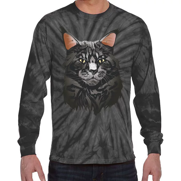 British Maine Coon Cat Portrait Tie-Dye Long Sleeve Shirt