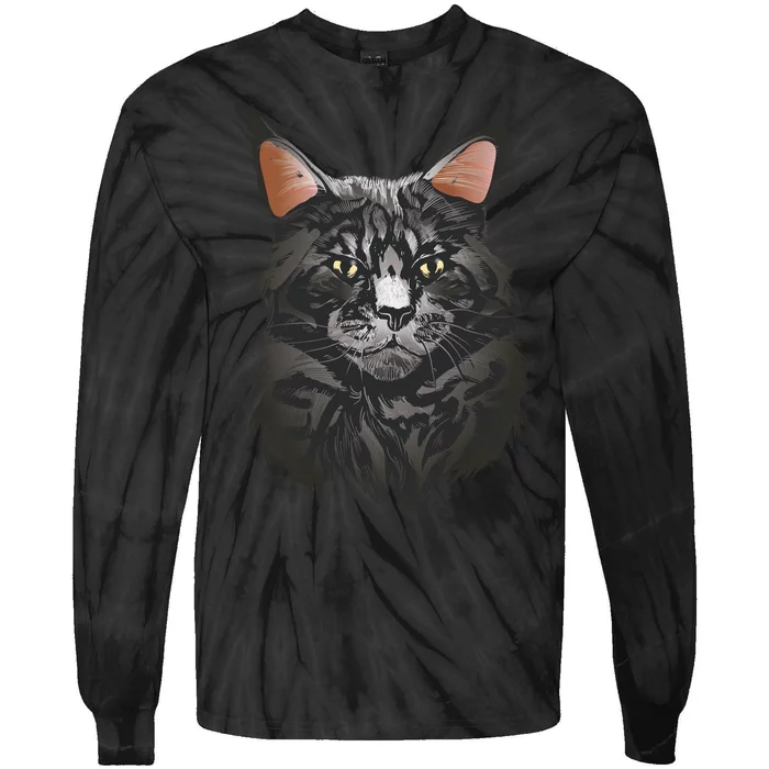 British Maine Coon Cat Portrait Tie-Dye Long Sleeve Shirt