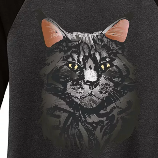 British Maine Coon Cat Portrait Women's Tri-Blend 3/4-Sleeve Raglan Shirt