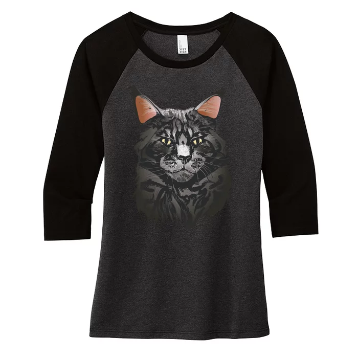 British Maine Coon Cat Portrait Women's Tri-Blend 3/4-Sleeve Raglan Shirt