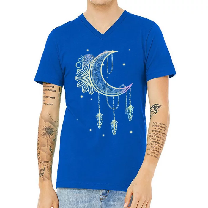 Boho Moon Celestial Body Astrology Dreamcatcher Pastel Goth Gift V-Neck T-Shirt