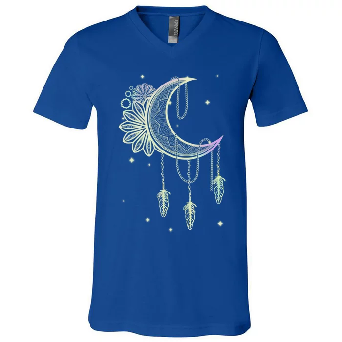 Boho Moon Celestial Body Astrology Dreamcatcher Pastel Goth Gift V-Neck T-Shirt