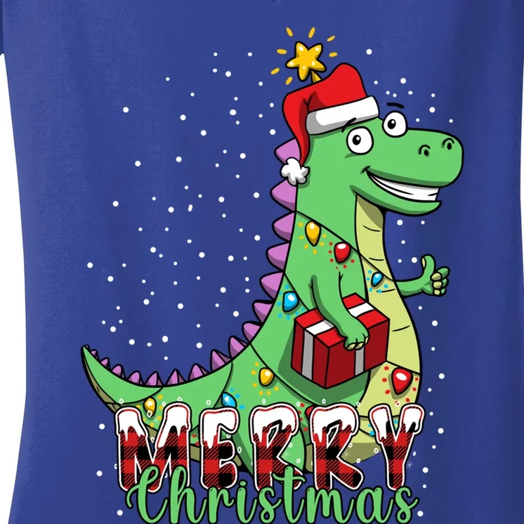 Boys Merry Christmas Tree Dinosaur Tmeaningful Giftrex Xmas Pajama Gift Women's V-Neck T-Shirt