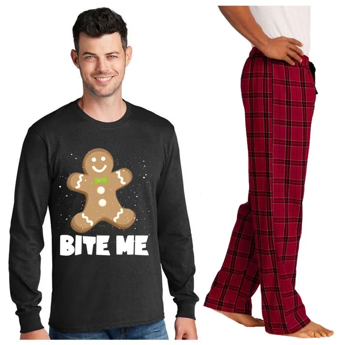 Bite Me Christmas Gingerbread Funny Christmas Cookies Cool Gift Long Sleeve Pajama Set