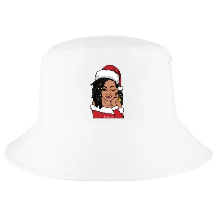 Black Mrs Claus Locs Winking African American Christmas Gift Cool Comfort Performance Bucket Hat