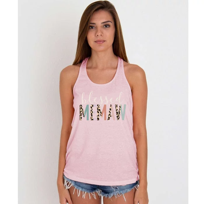 Blessed Memaw Cute Leopard Print Gift Women's Knotted Racerback Tank