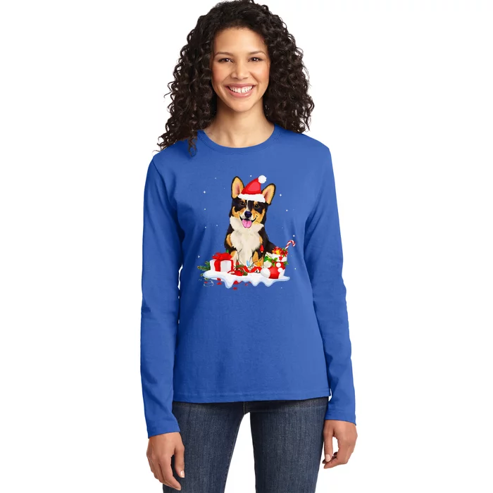 Blue Merle Cardigan Corgi Christmas Santa Hat Love Corgi Ladies Long Sleeve Shirt