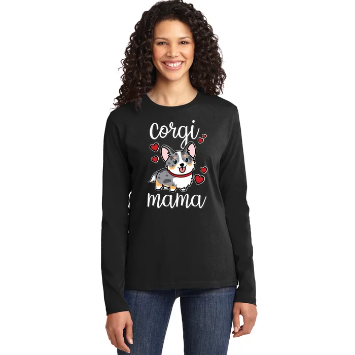 Blue Merle Corgi Ladies Long Sleeve Shirt