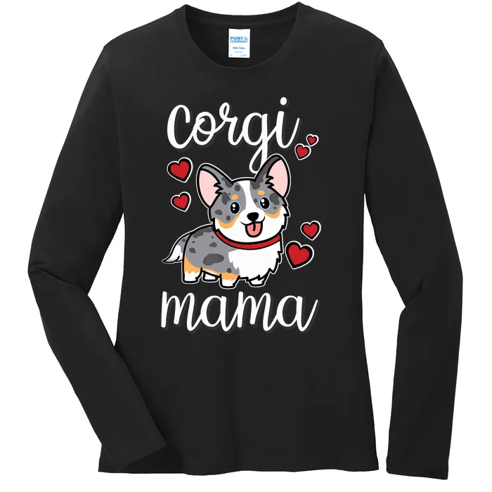 Blue Merle Corgi Ladies Long Sleeve Shirt