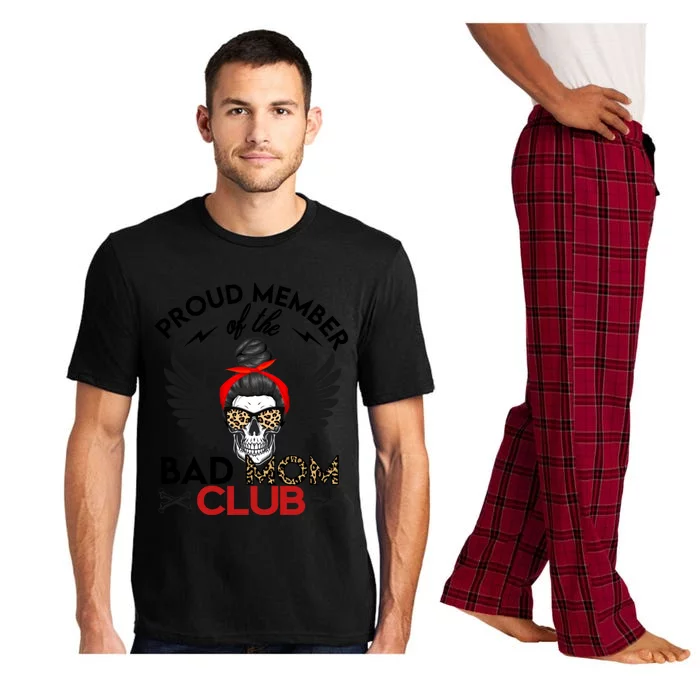 Bad Mom Club Funny Proud Member Leopard Print Skull Gift Pajama Set