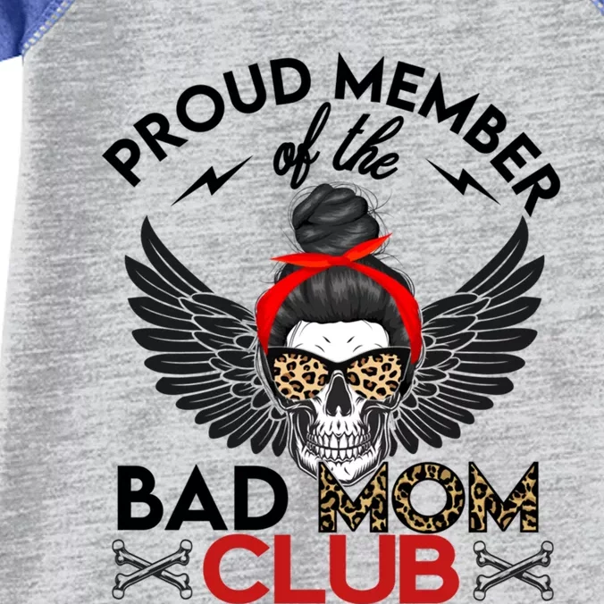 Bad Mom Club Funny Proud Member Leopard Print Skull Gift Infant Baby Jersey Bodysuit